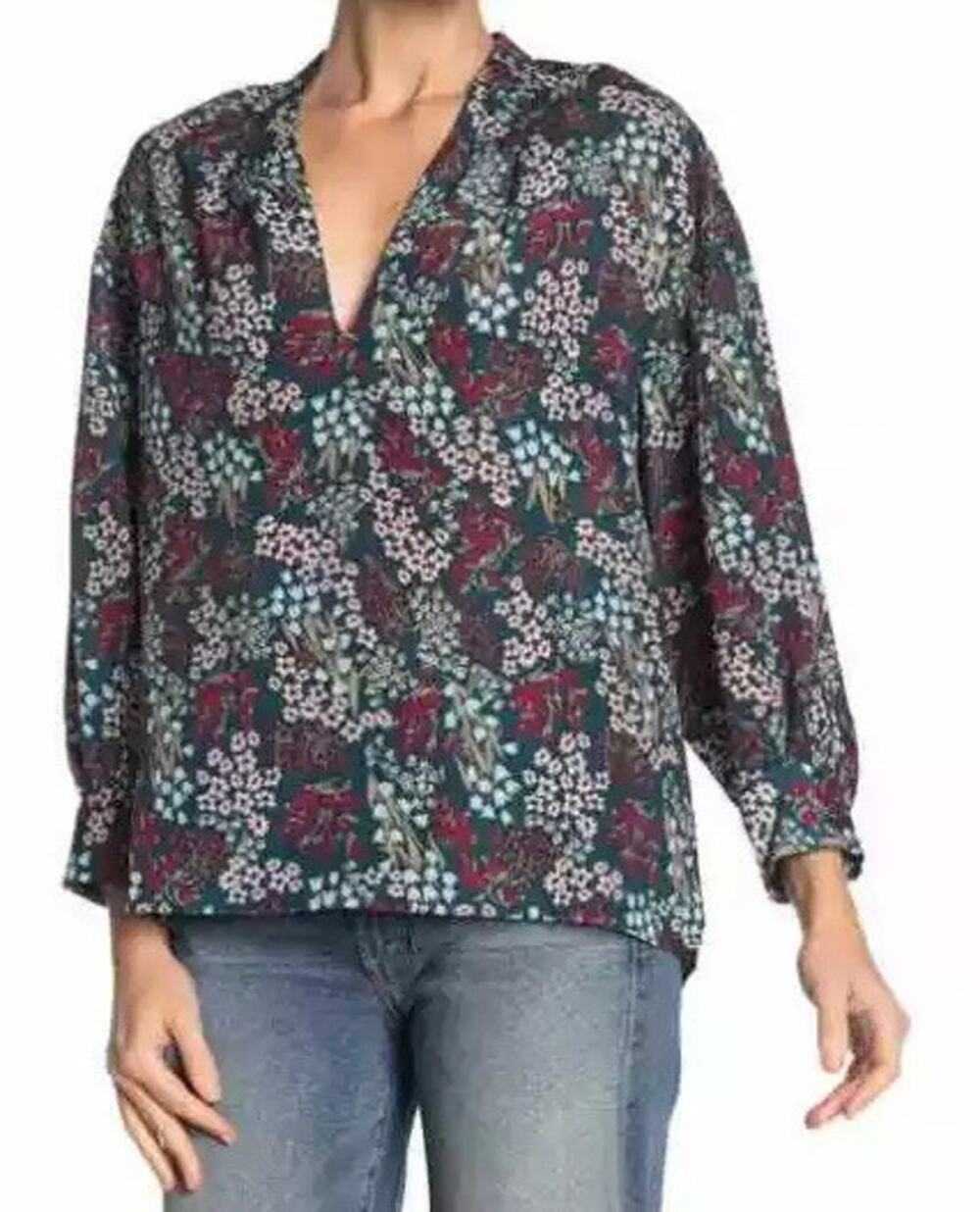 Joie Ninarika Floral Popover Top in Ocean, L